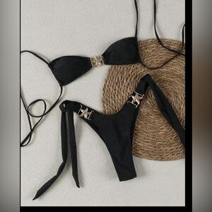 NWT WOMENS GOLD STAR HALTER STRING 2 PIECE SCRUNCH BUTT BIKIN SIZE LARGE